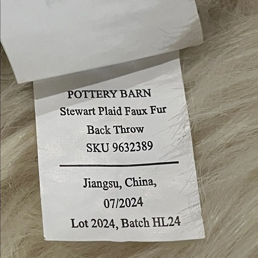 Pottery Barn Stewart Plaid Faux Fur Back Throw - Cream Tan Gray 50x60in